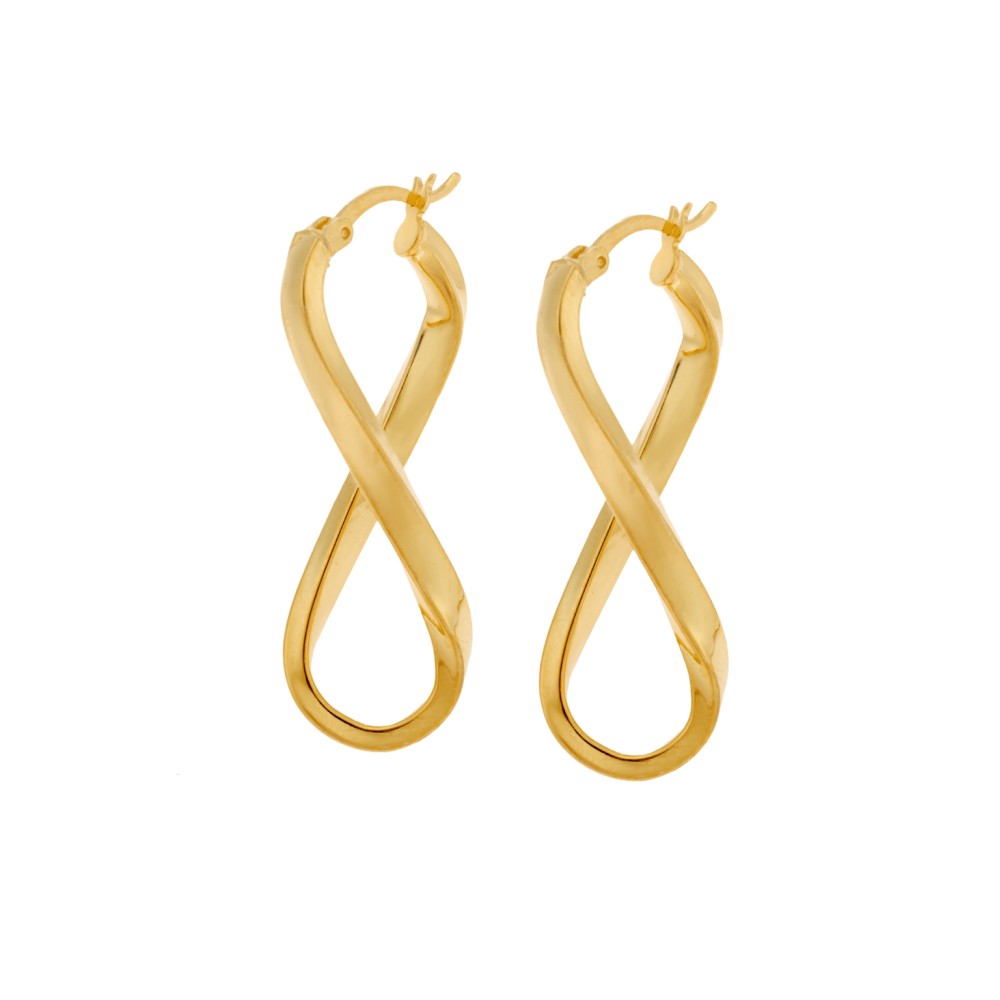 Σκουλαρίκια Γυναικεία Senza από επιχρυσωμένο ασήμι 925, κρίκος με μακρόστενο στριφογυριστό σχέδιο - SSR3703GD