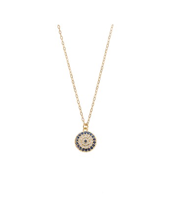 Κολιέ Senza Silver 925 Gold Plated, Στρογγυλό μπλε ματάκι στόχος με ζιργκόν - SSR3713GD