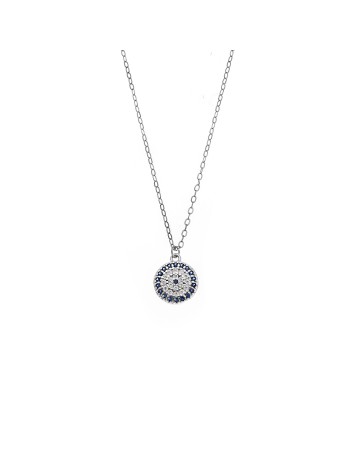 Κολιέ Senza Silver 925, Στρογγυλό μπλε ματάκι στόχος με ζιργκόν - SSR3713SR