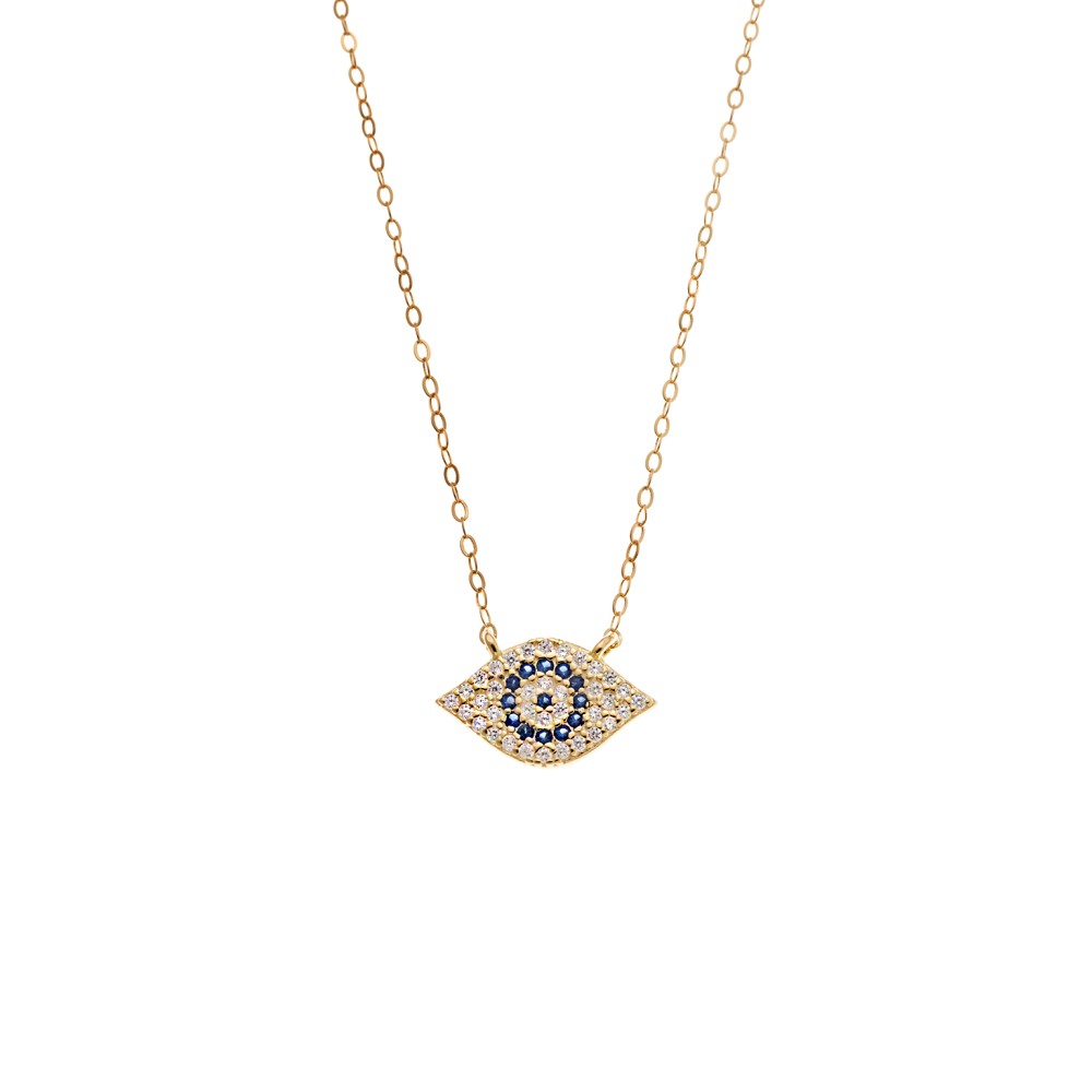 Κολιέ Senza Silver 925 Gold Plated, Mπλε ματάκι στόχος με ζιργκόν - SSR3714GD