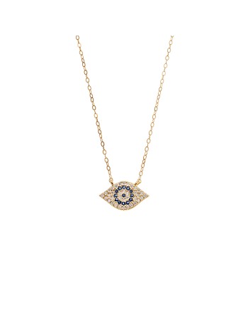 Κολιέ Senza Silver 925 Gold Plated, Mπλε ματάκι στόχος με ζιργκόν - SSR3714GD