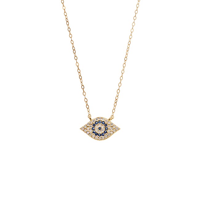 Κολιέ Senza Silver 925 Gold Plated, Mπλε ματάκι στόχος με ζιργκόν - SSR3714GD