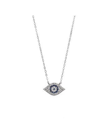 Κολιέ Senza Silver 925, Mπλε ματάκι στόχος με ζιργκόν - SSR3714SR