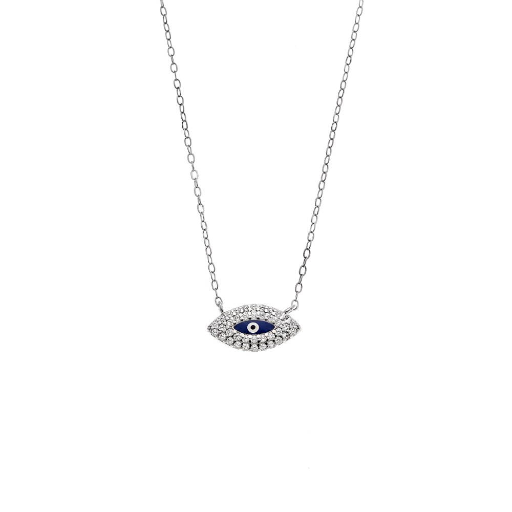 Κολιέ Senza Silver 925, Mπλε ματάκι με ζιργκόν - SSR3715SR