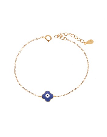 Βραχιόλι Senza Silver 925 Gold Plated, Σταυρουδάκι με μάτι και μπλε σμάλτο - SSR3719GBL