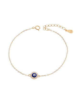 Βραχιόλι Senza Silver 925 Gold Plated, Μάτι με μπλε σμάλτο και ζιργκόν - SSR3722GBL