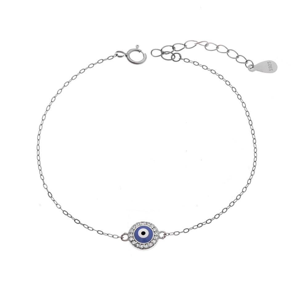 Βραχιόλι Senza Silver 925, Μάτι με μπλε σμάλτο και ζιργκόν - SSR3722SBL