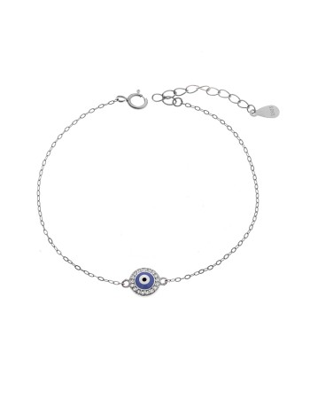 Βραχιόλι Senza Silver 925, Μάτι με μπλε σμάλτο και ζιργκόν - SSR3722SBL