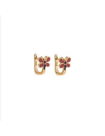Σκουλαρίκια Κρίκοι Senza από επιχρυσωμένο ασήμι 925, με κόκκινη-μαύρη πεταλούδα - SSR3726-2GDKR