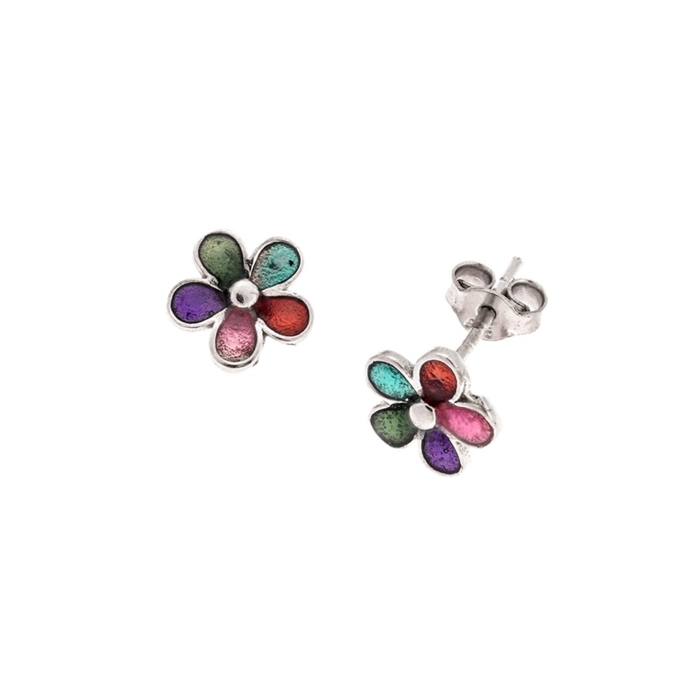 Σκουλαρίκια Senza από ασήμι 925, με πολύχρωμη μαργαρίτα - SSR3727SR