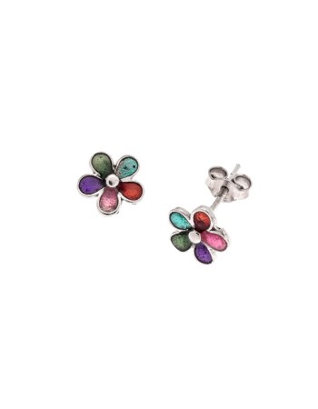 Σκουλαρίκια Senza από ασήμι 925, με πολύχρωμη μαργαρίτα - SSR3727SR