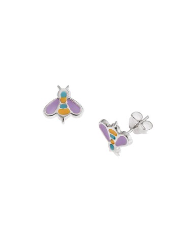 Σκουλαρίκια Senza από ασήμι 925, με μωβ μελισσούλα - SSR3746-2SR