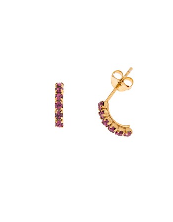 Σκουλαρίκια Κρίκοι Senza από επιχρυσωμένο ασήμι 925, με φούξια ζιργκόν - SSR3752GFU