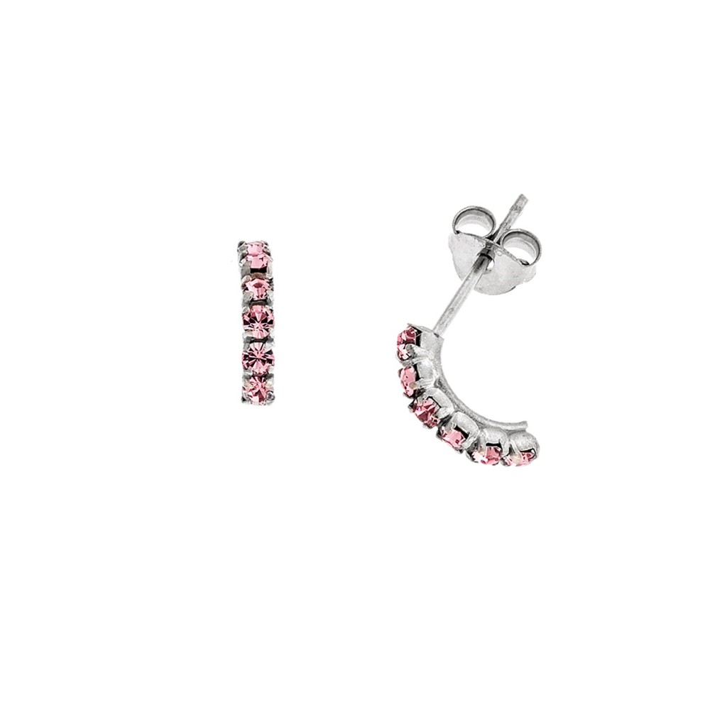 Σκουλαρίκια Κρίκοι Senza από ασήμι 925, με ροζ ζιργκόν - SSR3752SPK