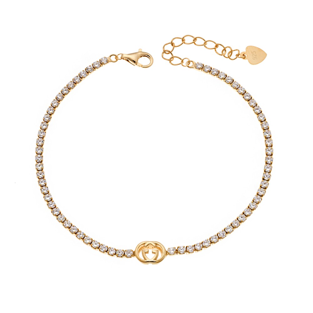 Βραχιόλι Γυναικείο Senza από επιχρυσωμένο ασήμι 925, Ριβιέρα με σχέδιο και λευκά ζιργκόν - SSR3762GD