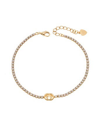 Βραχιόλι Γυναικείο Senza από επιχρυσωμένο ασήμι 925, Ριβιέρα με σχέδιο και λευκά ζιργκόν - SSR3762GD