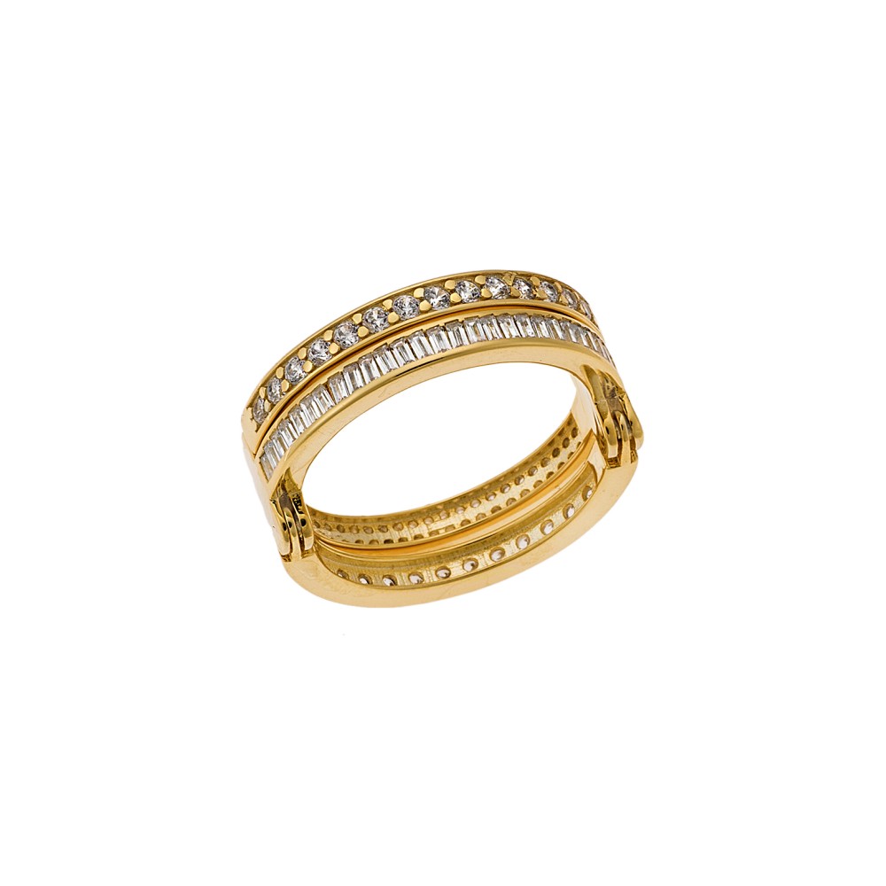 Δαχτυλίδι Senza από επιχρυσωμένο ασήμι 925, πολυμορφικές βέρες με λευκά ζιργκόν - SSR3779GD