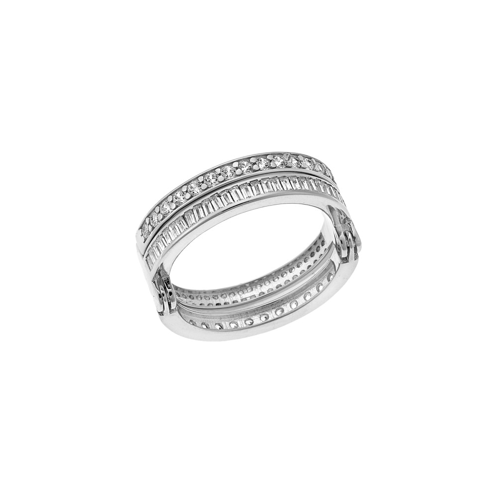 Δαχτυλίδι Senza από ασήμι 925, πολυμορφικές βέρες με λευκά ζιργκόν - SSR3779SR