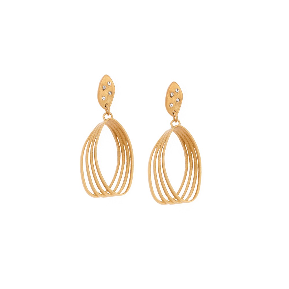 Σκουλαρίκια Senza από επιχρυσωμένο ασήμι 925, Ματ κρεμαστό με λευκά ζιργκόν - SSR3800GD