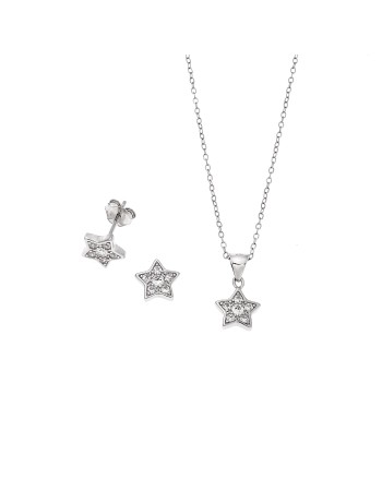 Σετ Γυναικείο Senza από ασήμι 925, Μοτίφ και σκουλαρίκια με αστέρι και λευκά ζιργκόν - SSR3807SR
