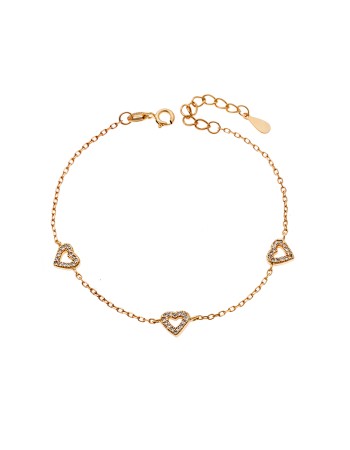 Βραχιόλι Γυναικείο Senza από επιχρυσωμένο ασήμι 925, τριπλή καρδιά με λευκά ζιργκόν - SSR3817GD