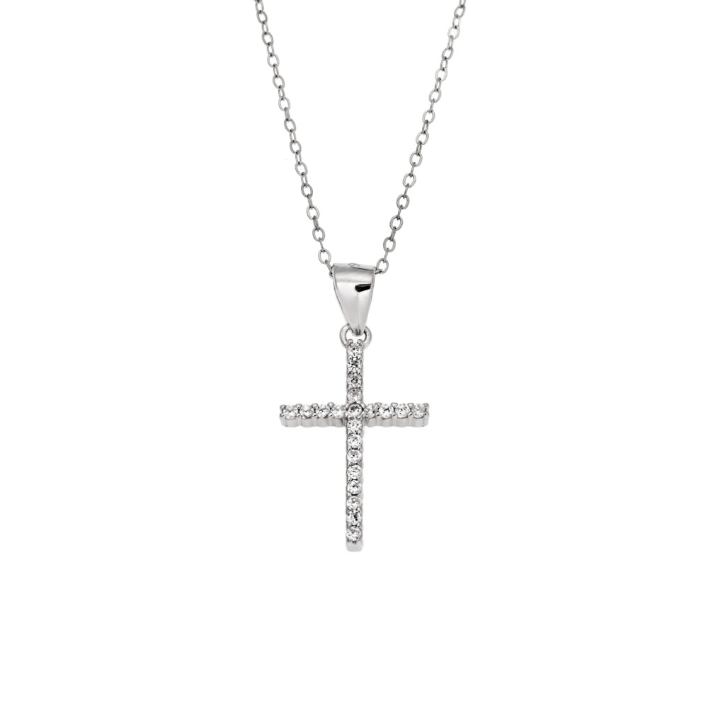 Μοτίφ Senza από ασήμι 925, Σταυρός με λευκά ζιργκόν - SSR3830SR