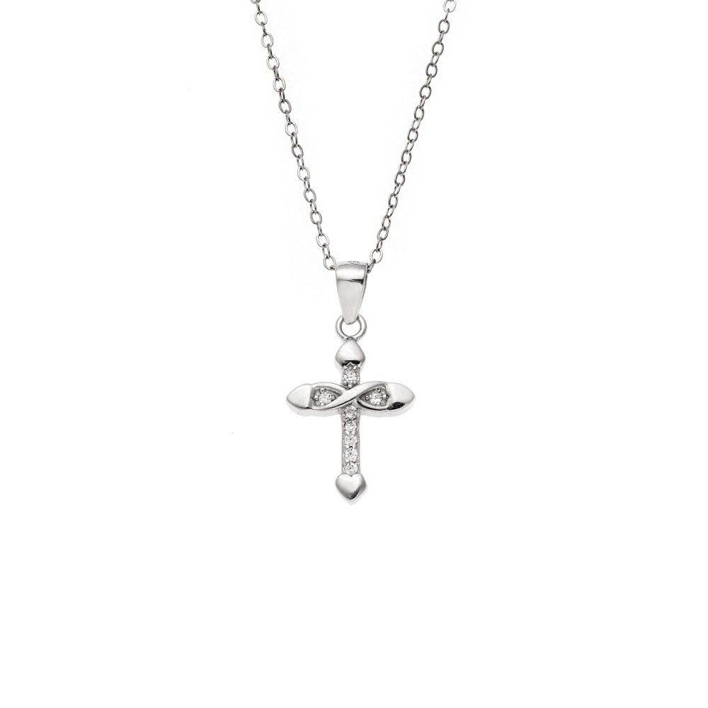 Μοτίφ Senza από ασήμι 925, Σταυρός με καρδιές και άπειρο - SSR3833SR