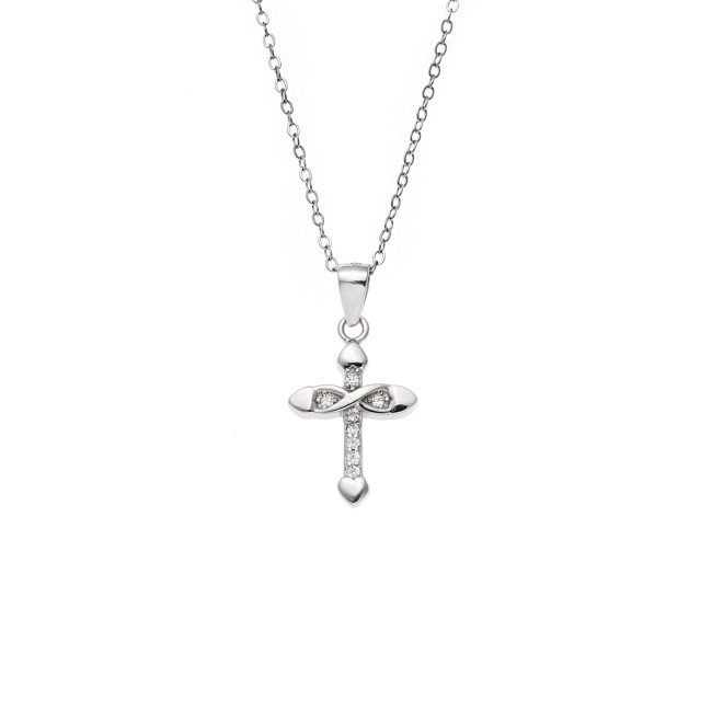 Μοτίφ Senza από ασήμι 925, Σταυρός με καρδιές και άπειρο - SSR3833SR