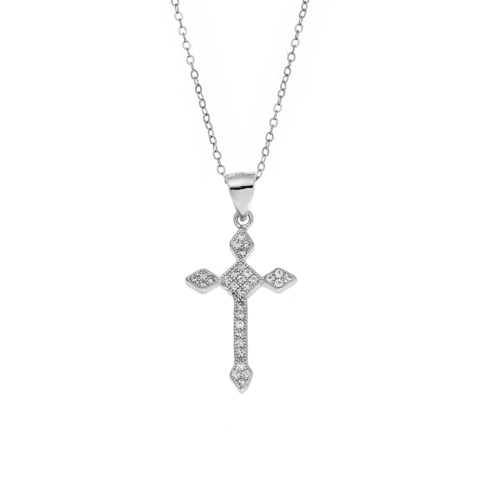 Μοτίφ Senza από ασήμι 925, Σταυρός με λευκά ζιργκόν - SSR3849SR