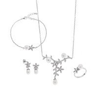 Σετ Γυναικείο Senza από ασήμι 925, Κολιέ, βραχιόλι, δαχτυλίδι και σκουλαρίκια με μαργαριτάρι - SSR3857SR