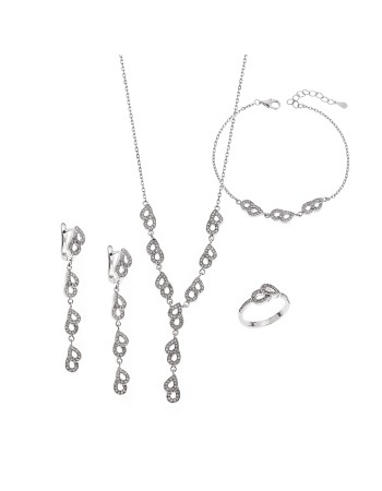 Σετ Γυναικείο Senza από ασήμι 925, Κολιέ, βραχιόλι, δαχτυλίδι και σκουλαρίκια με λευκά ζιργκόν - SSR3859SR