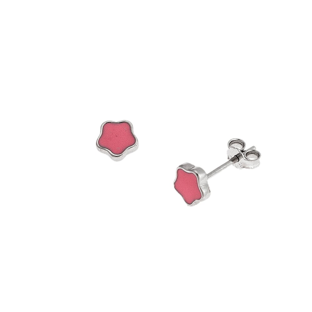 Σκουλαρίκια Senza από ασήμι 925, με ροζ λουλούδι - SSR3864SR