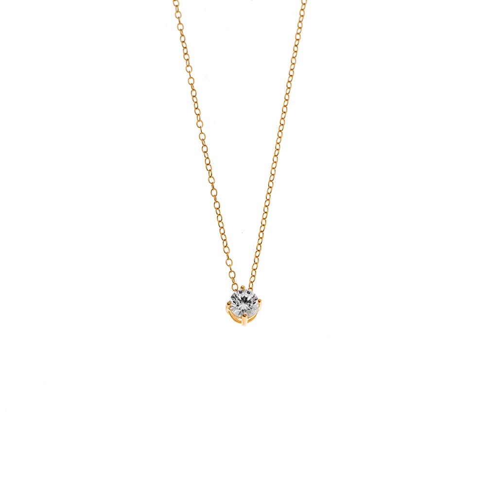 Μενταγιόν SENZA από επιχρυσωμένο ασήμι 925, μονόπετρο με λευκό ζιργκόν - SSR3897-1GD