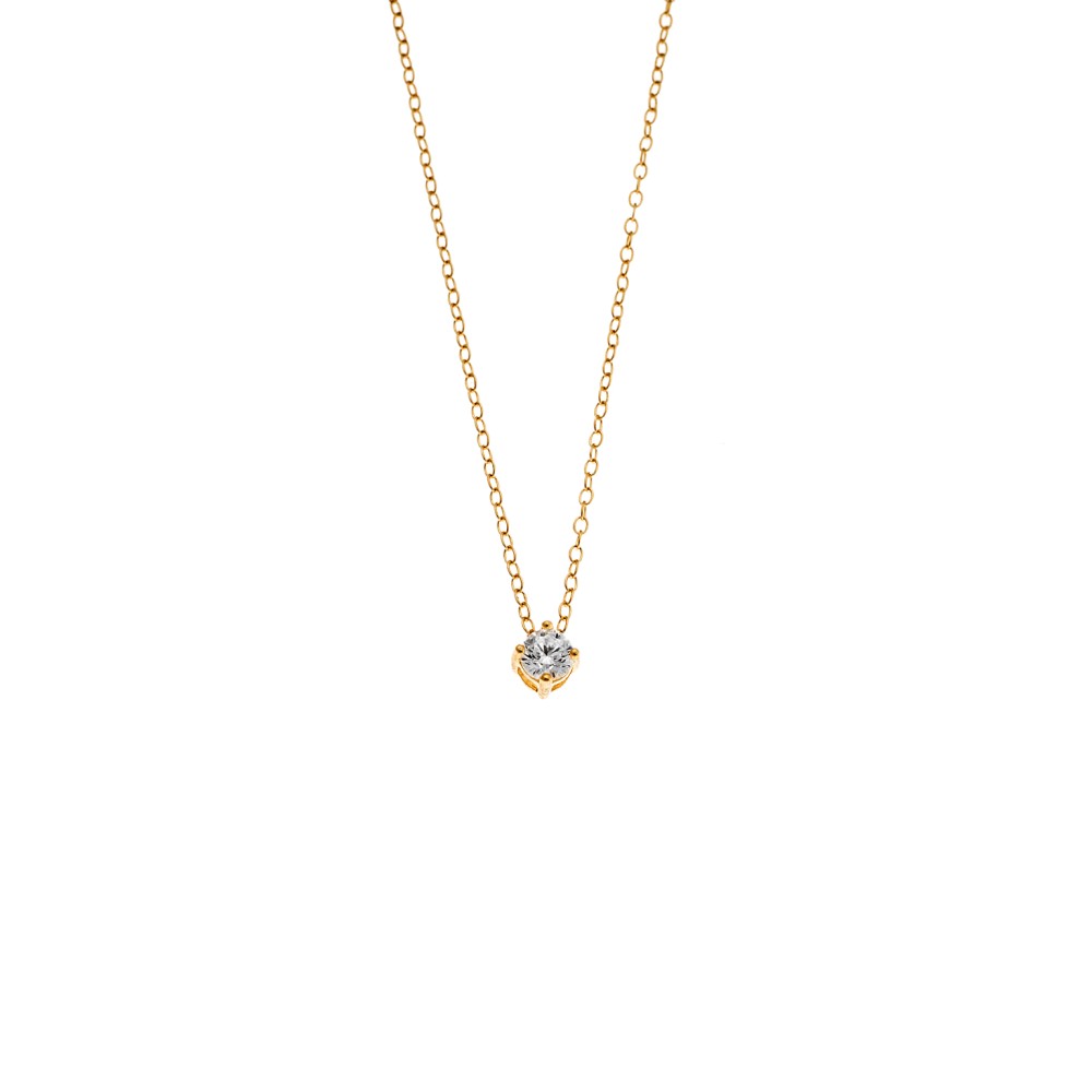 Μενταγιόν SENZA από επιχρυσωμένο ασήμι 925, μονόπετρο με λευκό ζιργκόν - SSR3897GD