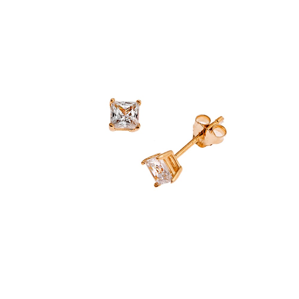 Σκουλαρίκια Unisex SENZA απο επιχρυσωμένο ασήμι 925, μονόπετρο με λευκό ζιργκόν - SSR3900-2GD