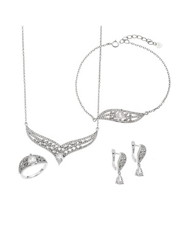 Σετ Γυναικείο Senza από ασήμι 925, Κολιέ, βραχιόλι, δαχτυλίδι και σκουλαρίκια με ζιργκόν - SSR3912SR
