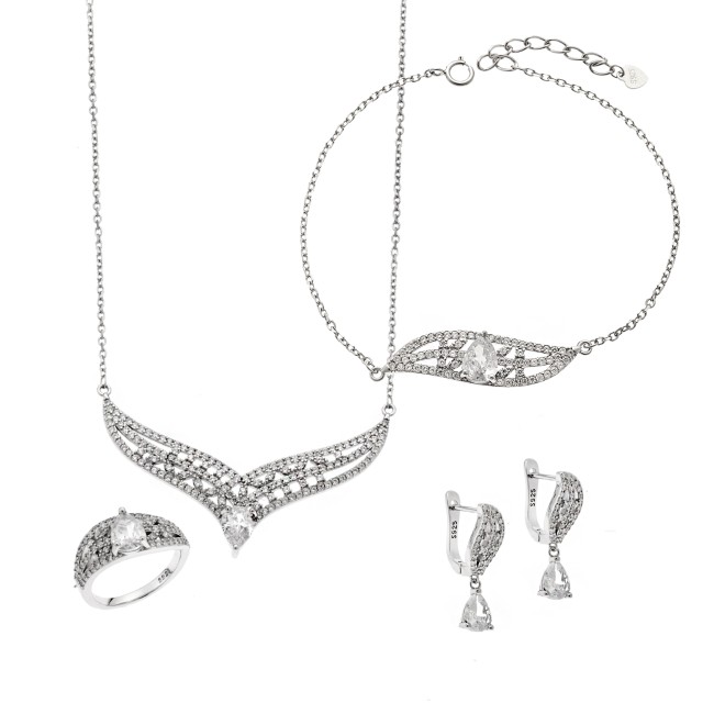 Σετ Γυναικείο Senza από ασήμι 925, Κολιέ, βραχιόλι, δαχτυλίδι και σκουλαρίκια με ζιργκόν - SSR3912SR