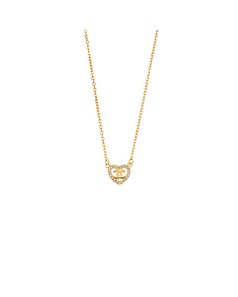 Κολιέ Senza από επιχρυσωμένο ασήμι 925, καρδιά με λευκά ζιργκόν - SSR3918GD