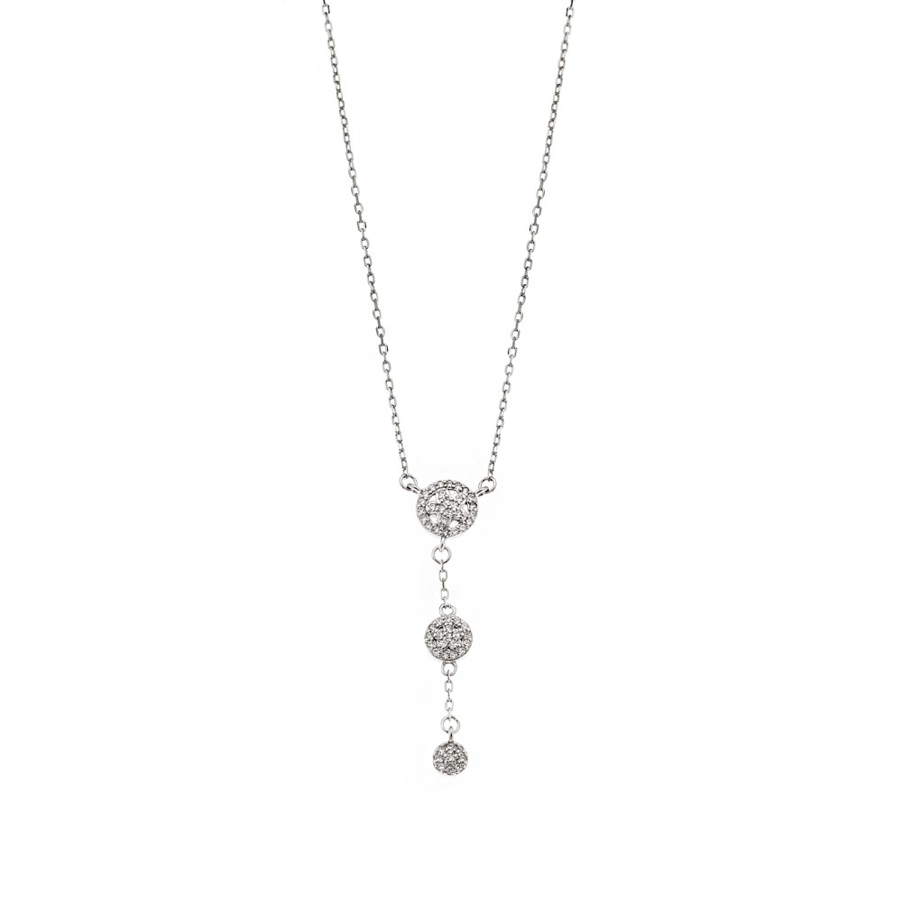 Κολιέ Senza από ασήμι 925, τριπλό λουλούδι με λευκά ζιργκόν - SSR3920SR