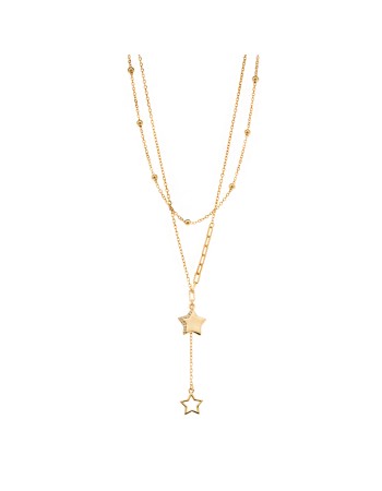 Κολιέ Senza από επιχρυσωμένο ασήμι 925, διπλή αλυσίδα με αστέρια - SSR3923GD