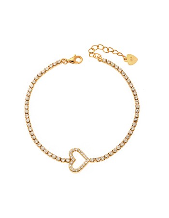 Βραχιόλι Senza από επιχρυσωμένο ασήμι 925, Ριβιέρα με καρδιά και λευκά ζιργκόν - SSR3934GD