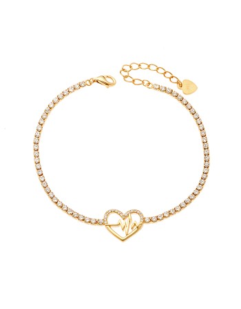 Βραχιόλι Senza από επιχρυσωμένο ασήμι 925, Ριβιέρα με καρδιά & καρδιογράφημα και λευκά ζιργκόν - SSR3936GD
