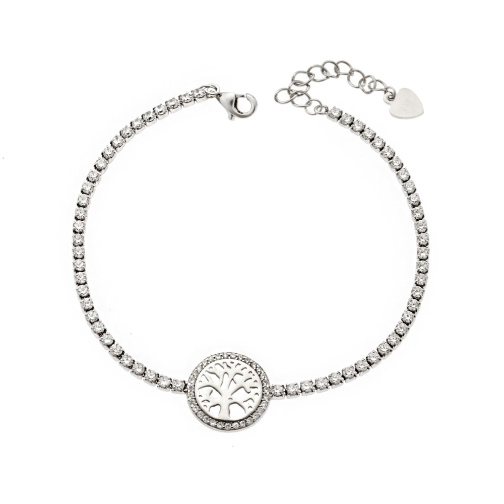 Βραχιόλι Senza από ασήμι 925, Ριβιέρα με δέντρο της Ζωής και λευκά ζιργκόν - SSR3939SR