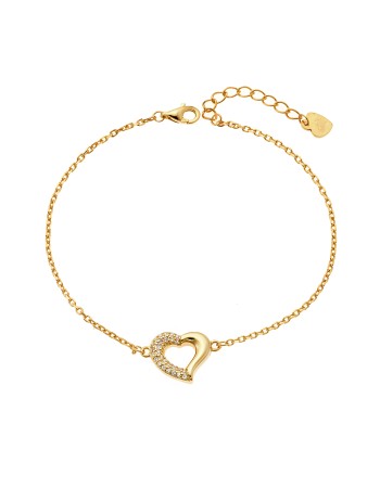Βραχιόλι Senza από επιχρυσωμένο ασήμι 925, καρδιά με λευκά ζιργκόν - SSR3942GD