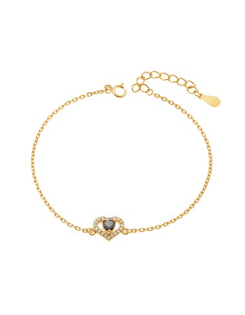 Βραχιόλι Senza από επιχρυσωμένο ασήμι 925, μαύρη καρδιά με λευκά ζιργκόν - SSR3945GBK