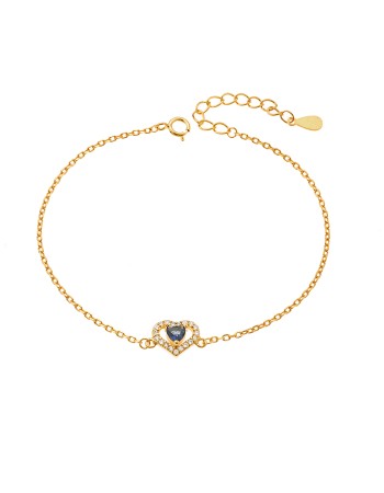 Βραχιόλι Senza από επιχρυσωμένο ασήμι 925, μπλε καρδιά με λευκά ζιργκόν - SSR3945GBL