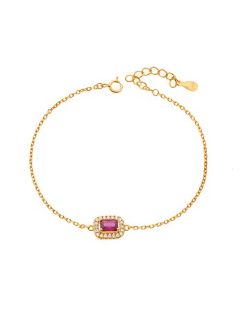 Βραχιόλι Senza από επιχρυσωμένο ασήμι 925, φούξια παραλληλόγραμμο με λευκά ζιργκόν - SSR3946GF