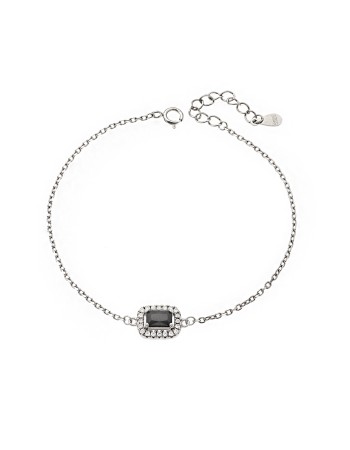 Βραχιόλι Senza από ασήμι 925, μαύρo παραλληλόγραμμο με λευκά ζιργκόν - SSR3946SBK