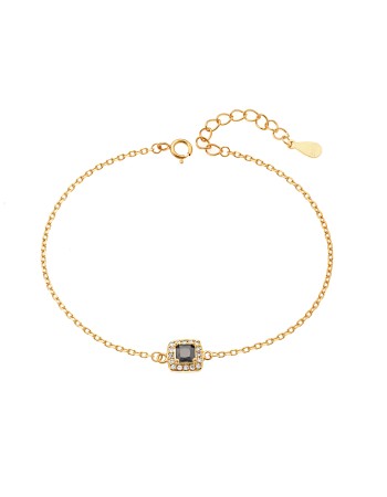 Βραχιόλι Senza από επιχρυσωμένο ασήμι 925, μαύρο τετράγωνο με λευκά ζιργκόν - SSR3947GBK