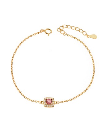 Βραχιόλι Senza από επιχρυσωμένο ασήμι 925, φούξια τετράγωνο με λευκά ζιργκόν - SSR3947GF